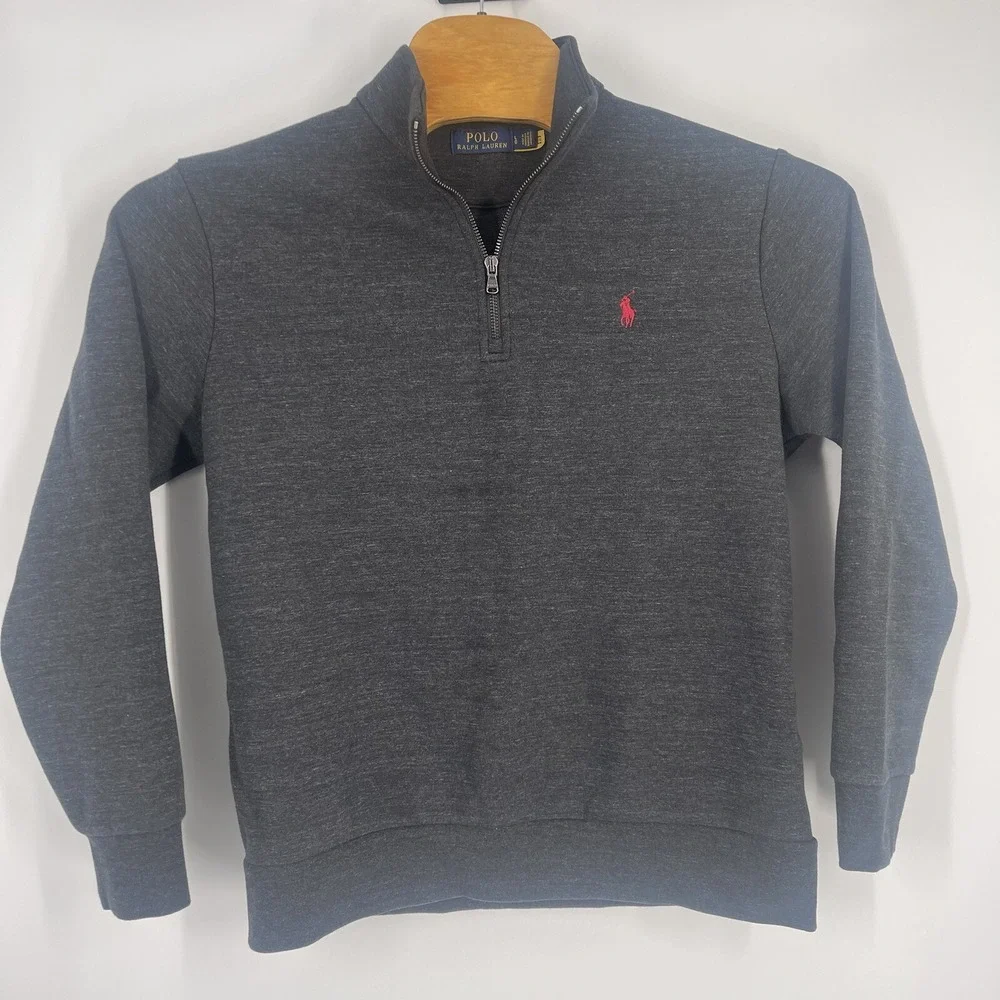 Polo Ralph Lauren Men's Size Large Gray 1/4 Zip Cotton Pullover Embroidered Pony